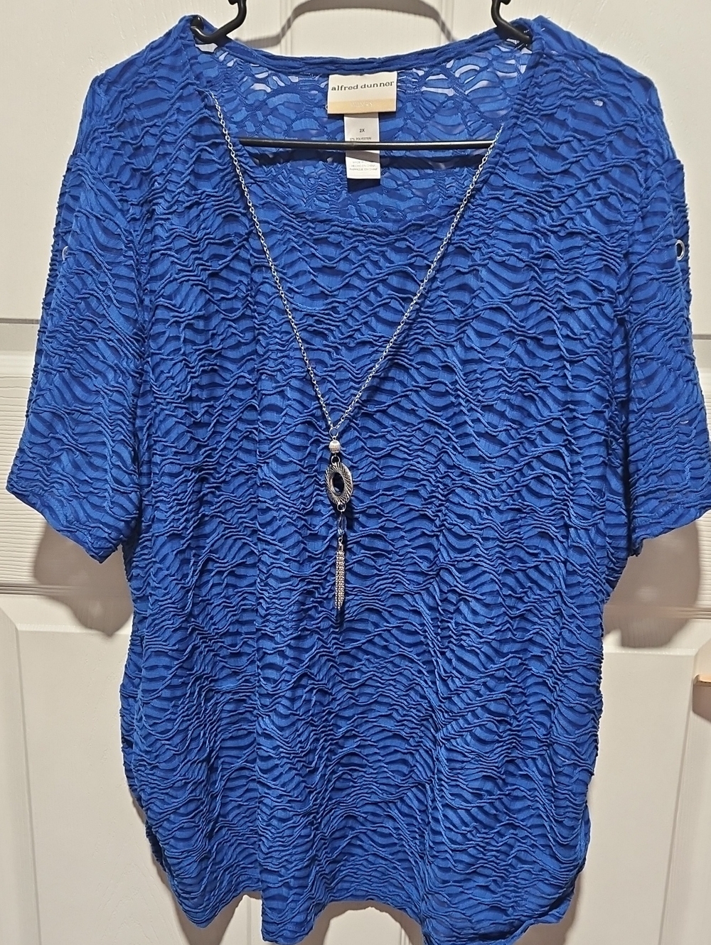 Alfred Dunner Women's Blue Textured Short-Sleeve Top